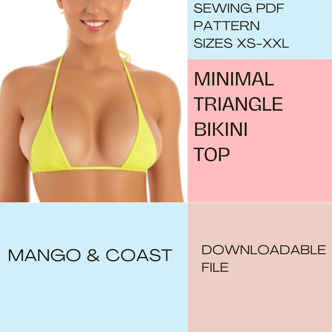 DIY Swimwear | Minimal Triangle Bikini Top | pdf sewing pattern | Reversible Non-Reversible | Swimsuit, Women’s Bathing Suit XS–XXL