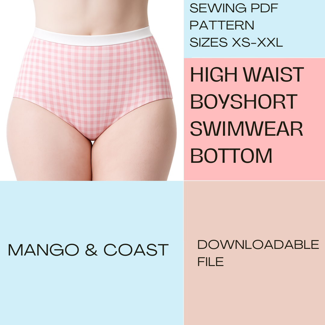 DIY Swimwear | High-Waisted Boyshort Bikini Bottom | pdf sewing pattern | Seamless Finish | Sporty Swim Shorts | Women’s Bathing Suit XS–XXL