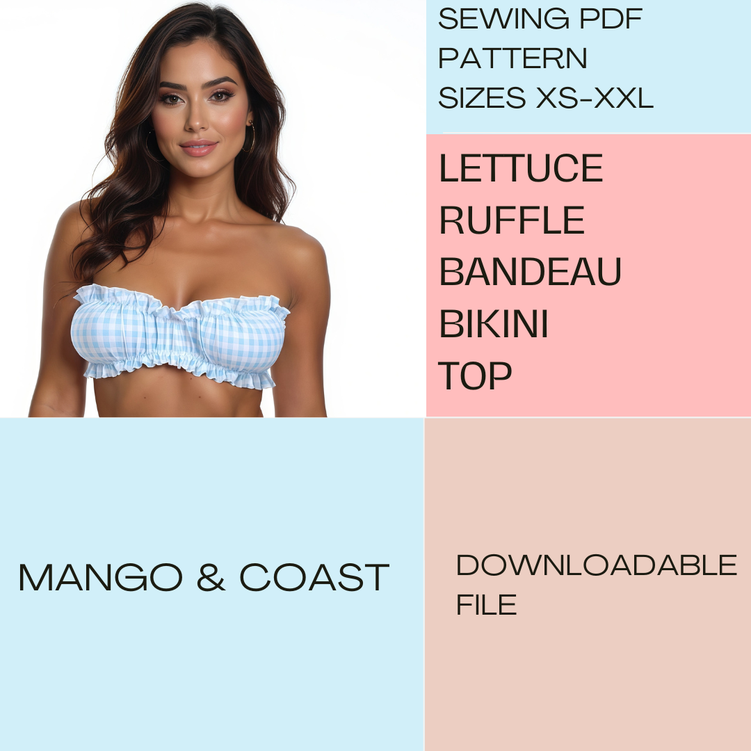 DIY Swimwear | Ruffle Bandeau Bikini Top | PDF Sewing Pattern | Lettuce Hem or Enclosed Ruffle | Swimsuit, Women’s Bathing Suit XS–XXL
