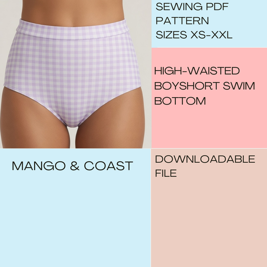 DIY Swimwear | High-Waisted Boyshort Bikini Bottom | pdf sewing pattern | Seamless Finish | Sporty Swim Shorts | Women’s Bathing Suit XS–XXL