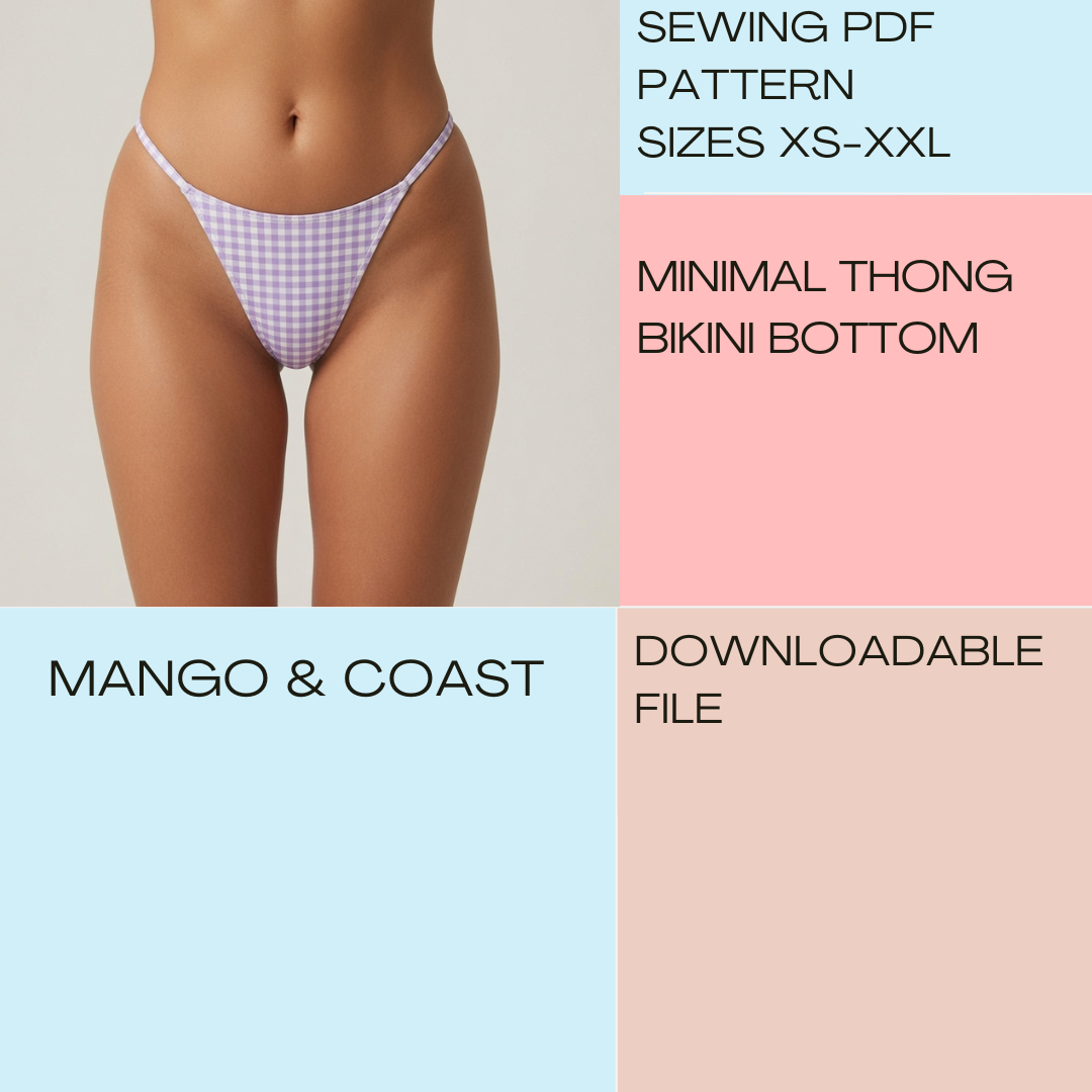 DIY Swimwear | Minimal High Rise Thong Bikini Bottom Reversible | pdf sewing pattern | women's bathing suit instant download XS-XXL