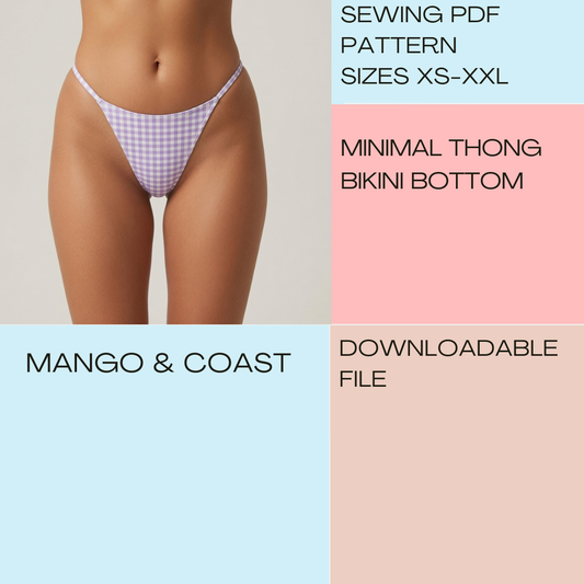 DIY Swimwear | Minimal High Rise Thong Bikini Bottom Reversible | pdf sewing pattern | women's bathing suit instant download XS-XXL