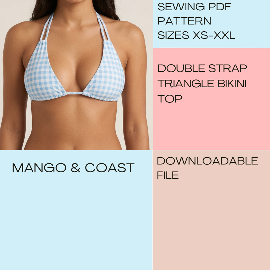 DIY Swimwear | Double Strap Triangle Bikini Top | pdf sewing pattern | Reversible Non-Reversible | Swimsuit, Women’s Bathing Suit XS–XXL