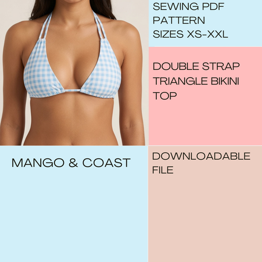 DIY Swimwear | Double Strap Triangle Bikini Top | pdf sewing pattern | Reversible Non-Reversible | Swimsuit, Women’s Bathing Suit XS–XXL