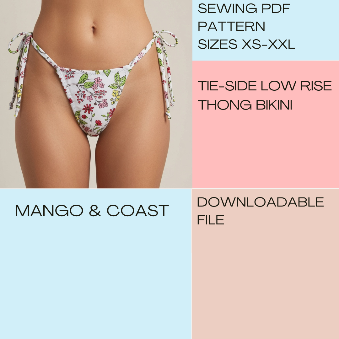 DIY | Tie-Side Low Rise Thong Bikini | PDF Sewing Pattern