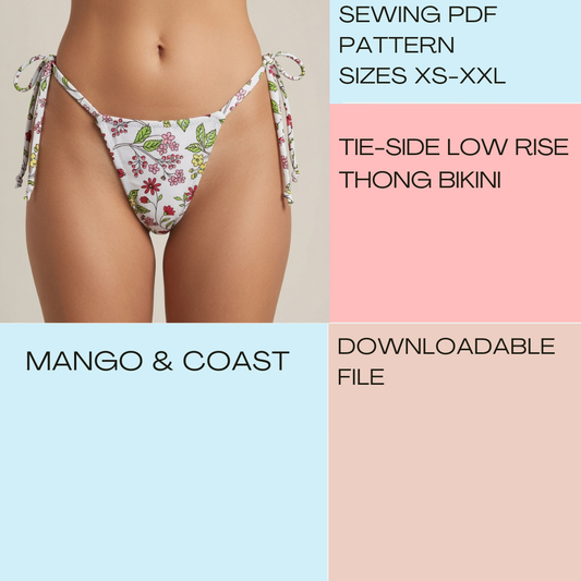 DIY | Tie-Side Low Rise Thong Bikini | PDF Sewing Pattern