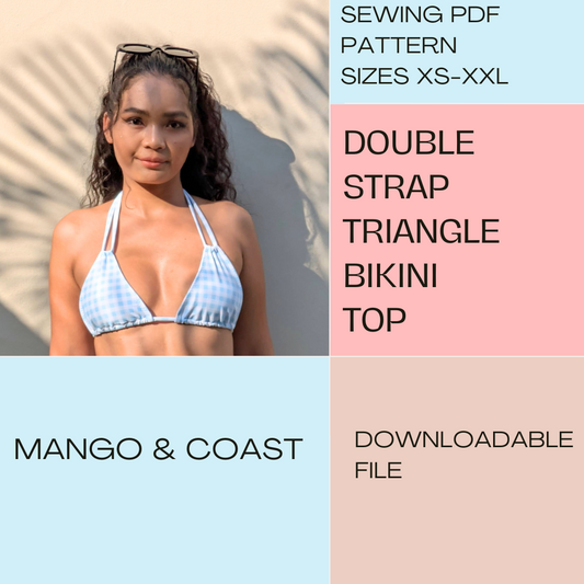 DIY Swimwear | Double Strap Triangle Bikini Top | pdf sewing pattern | Reversible Non-Reversible | Swimsuit, Women’s Bathing Suit XS–XXL