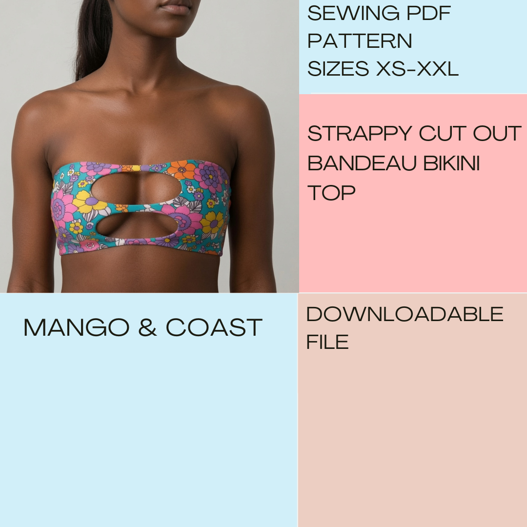 DIY | Strappy Cut Out Bandeau Bikini Top | PDF Sewing Pattern