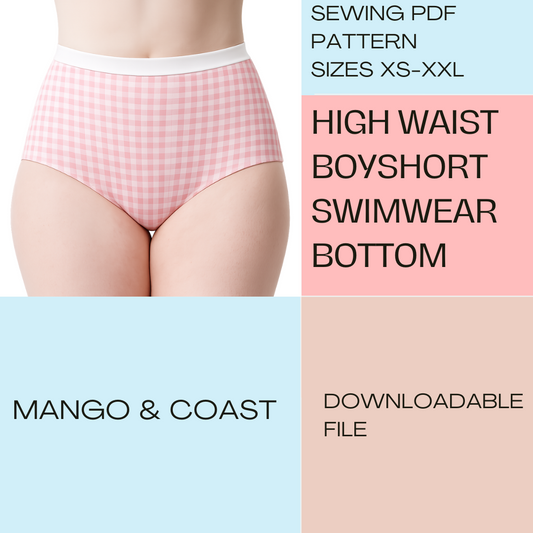 DIY Swimwear | High-Waisted Boyshort Bikini Bottom | pdf sewing pattern | Seamless Finish | Sporty Swim Shorts | Women’s Bathing Suit XS–XXL