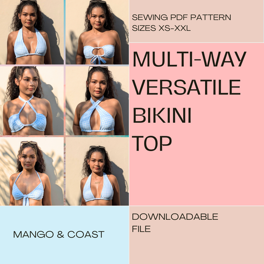 DIY Swimwear | 10-in-1 Versatile Multi-Way Halter Triangle Bikini Top | pdf sewing pattern | women's swimsuit,  instant download XS-XXL