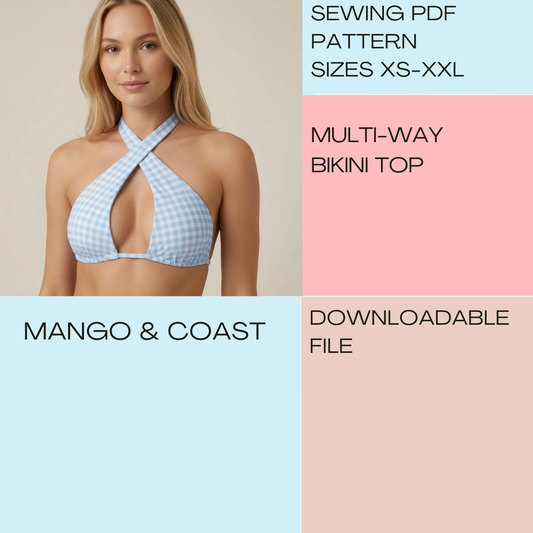 DIY Swimwear | 10-in-1 Versatile Multi-Way Halter Triangle Bikini Top | pdf sewing pattern | women's swimsuit,  instant download XS-XXL