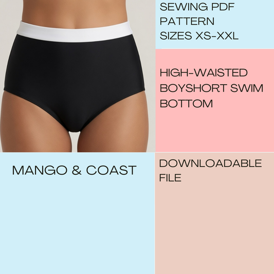 DIY Swimwear | High-Waisted Boyshort Bikini Bottom | pdf sewing pattern | Seamless Finish | Sporty Swim Shorts | Women’s Bathing Suit XS–XXL