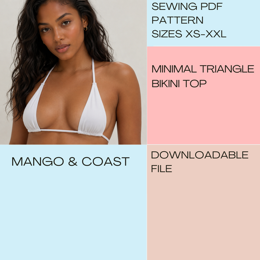 DIY Swimwear | Minimal Triangle Bikini Top | pdf sewing pattern | Reversible Non-Reversible | Swimsuit, Women’s Bathing Suit XS–XXL