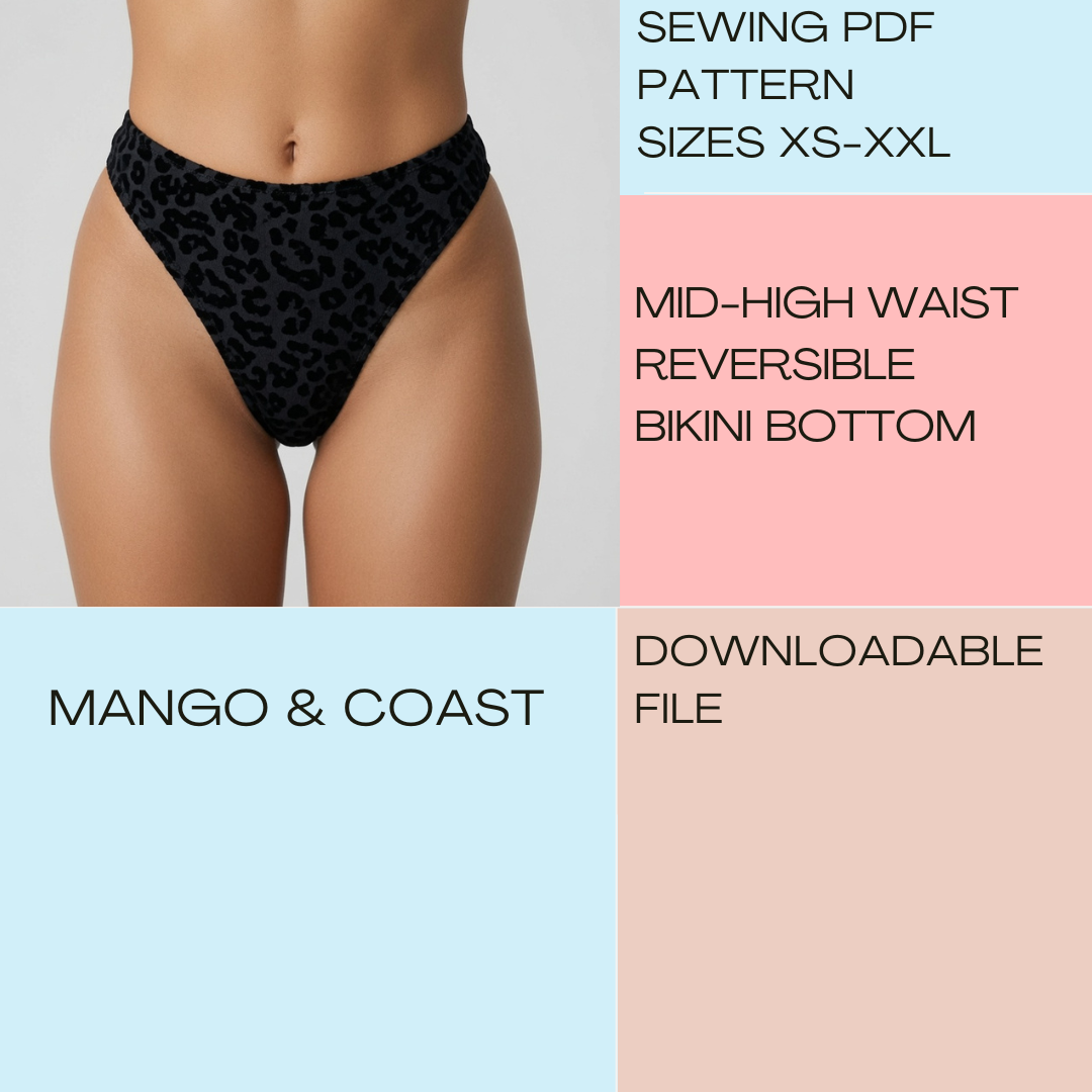 DIY | Mid High Waist Reversible Bikini Bottom | PDF Sewing Pattern