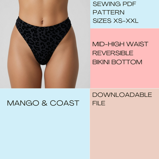 DIY | Mid High Waist Reversible Bikini Bottom | PDF Sewing Pattern