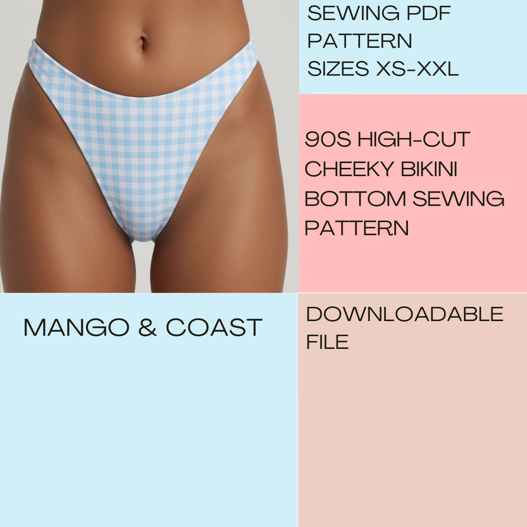 DIY Swimwear | 90s Cheeky Bikini Bottom | pdf sewing pattern | High-Cut, Non-Reversible | Swimsuit, Women’s Bathing Suit XS–XXL