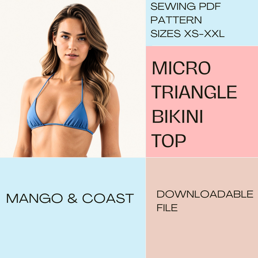 DIY Swimwear | Micro Triangle Bikini Top | pdf sewing pattern | Reversible Non-Reversible | Swimsuit, Women’s Bathing Suit XS–XXL