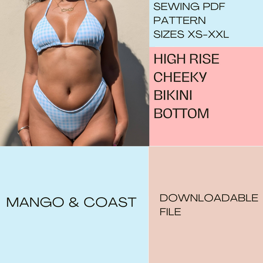 DIY Swimwear | Cheeky Bikini Bottom | pdf sewing pattern | High-Cut Rise, Non-Reversible | Swimsuit, Women’s Bathing Suit XS–XXL